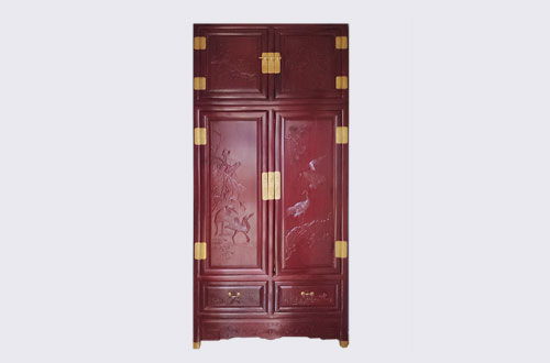 景宁高端中式家居装修深红色纯实木衣柜